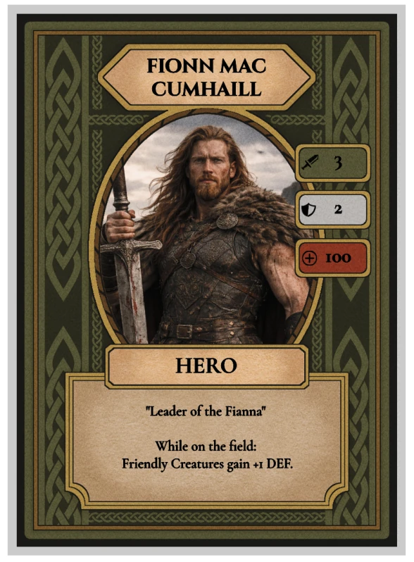 The printed Fionn mac Cumhaill Celtic Clash card