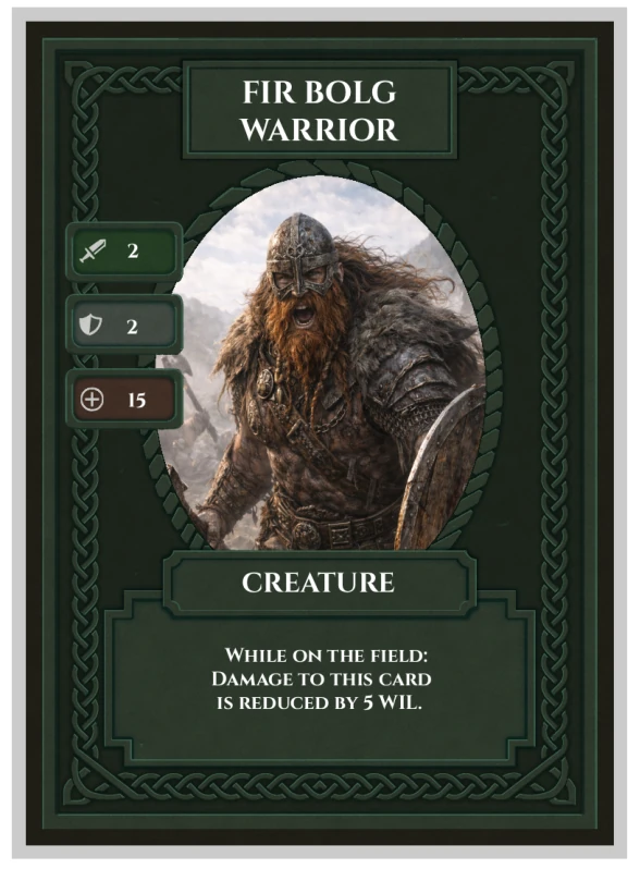 The printed Fir Bolg Warrior Celtic Clash card