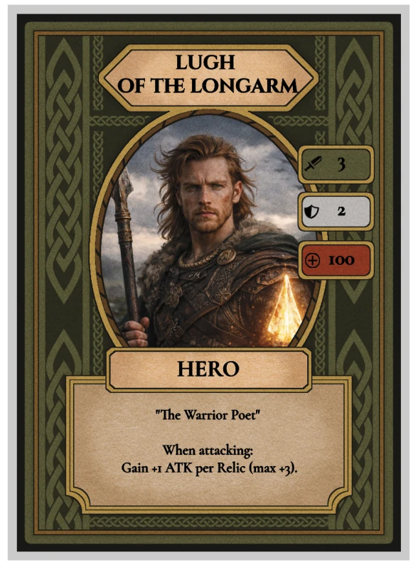 The printed Lugh Celtic Clash card