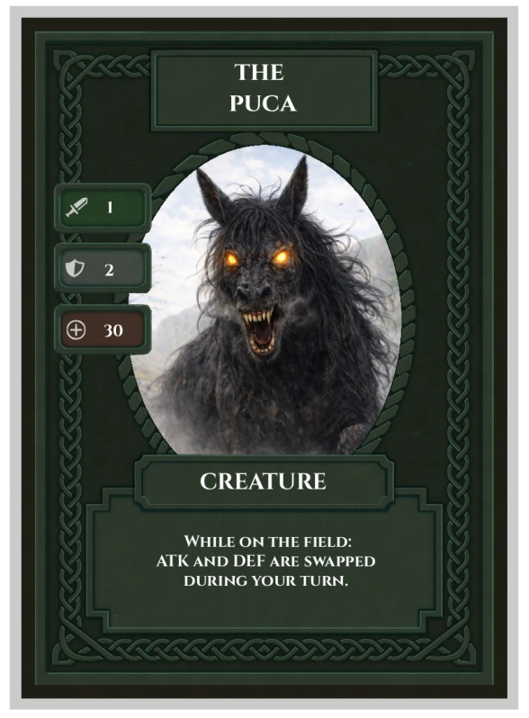 The printed Púca Celtic Clash card