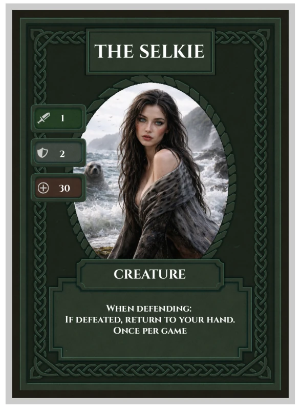 The printed Selkie Celtic Clash card