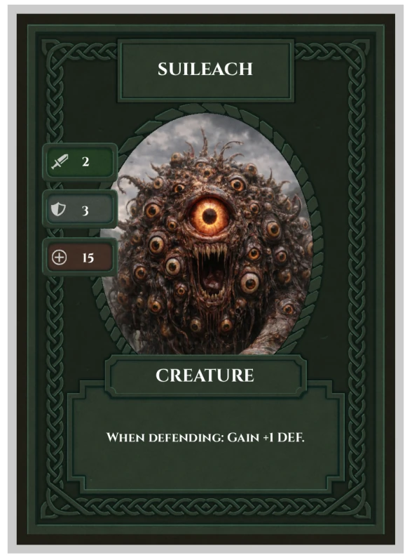 The printed Súileach Celtic Clash card